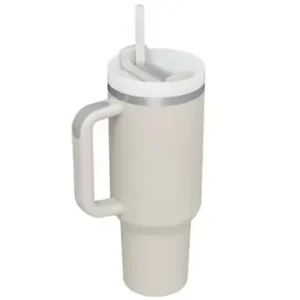 Stainless Steel Insulated Handled Tumbler with Lid  and Straw - Ivory