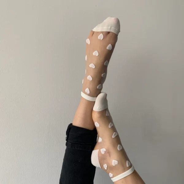Laure Transparent Socks with White Hearts