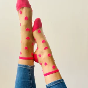 Laure Fancy Socks with Flashy Pink Hearts